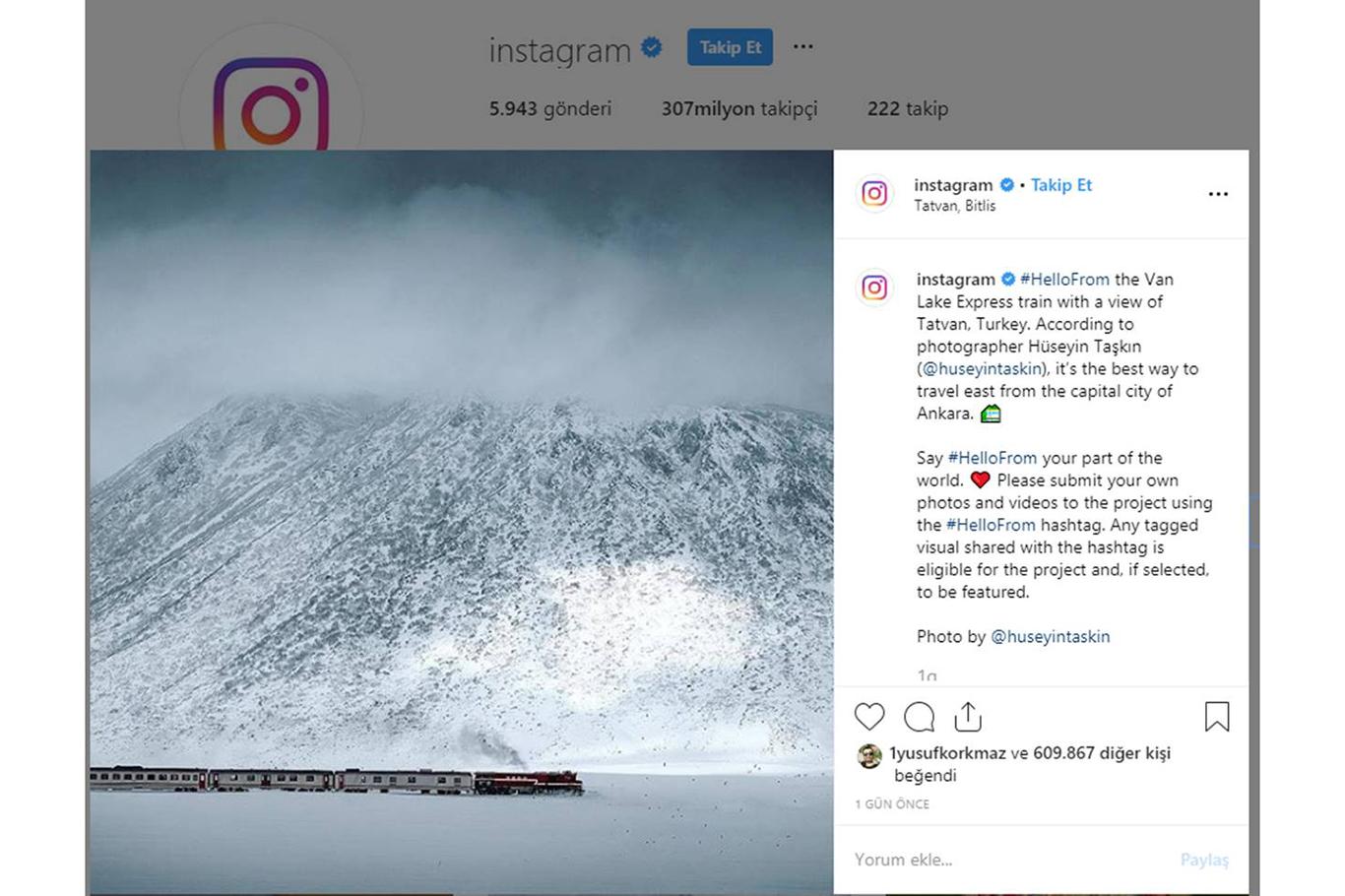 Instagram uygulaması resmi hesabında Tatvan fotoğrafını paylaştı